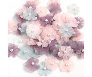 Shein paquete de 10/20/30/50/100 pétalos pequeños de tela con perlas falsas transparentes DIY, accesorios multifuncionales de decoración floral artificial p