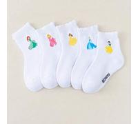 Shein paquete de 5 pares de calcetines lindos de Princesas Disney, con patrones de Elsa y Sirena, calcetines de media pantorrilla, estilo de dibujos animado