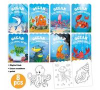 Shein Paquete de 8 libros para colorear con temática oceánica - Incluye medusas, tiburones, peces payaso, tortugas y otros patrones de vida marina, el conju