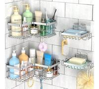 Shein Paquete Yazoni de 4 duchas, cintas adhesivas para baño con soporte paragon, en taladrar, organizador de baño inoxidable con prueba de óxido, montado e