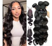 Shein Paquetes de cabello humano liso con cierre 2x6 Cierre de encaje con división media y paquetes Paquetes de cabello liso de 12-32 pulgadas con cierres C