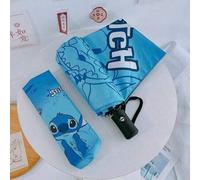 Shein Paraguas plegable automático de moda Stitch - Protección UV, diseño de 8 varillas, estampado brillante de dibujos animados, adecuado para días soleado