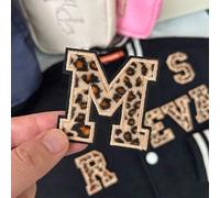 Shein Parches con letras del alfabeto inglés, pegatinas bordadas con estampado de leopardo para planchar, adecuadas para ropa, personalización de prendas
