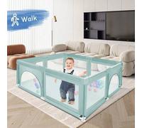 Shein Parque infantil con cojín de 120 x 120 x 66 cm, parque infantil de tela Oxford, parque infantil XXL, con tejido de malla transpirable en los cuatro la