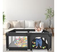 Shein Parque infantil con cojín de 120 x 120 x 66 cm, parque infantil de tela Oxford, parque infantil XXL, con tejido de malla transpirable en los cuatro la