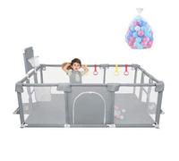 Shein Parque infantil grande para bebés XL 180 x 120 cm, parque infantil para bebés y niños pequeños con red transpirable, 50 pelotas de juego y 4 anillos d