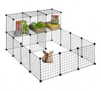 Shein Parque para mascotas y animales pequeños Relaxdays, montaje encajable expansible 72 x 145 x 110 cm, malla metálica negra