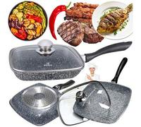 Shein PARRILLA DE GRANITO 24/28CM + TAPA INDUCCIÓN, Parrilla de Inducción para Asar a la Parrilla, Parrillas 24cm 1.8litros / 28cm 2.4 litros con Tapa, Reve