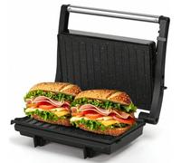 Shein Parrilla Eléctrica, Máquina de Panini y Sandwichera, Apertura 180º, Tostadora con Placas Antiadherentes 23 x 14,5 cm, Asa de Toque Frío, Almacenamient