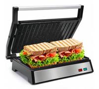 Shein Parrilla Eléctrica, Máquina de Panini y Sandwichera, Apertura 180º, Tostadora con Placas Antiadherentes 27 x 17cm, Asa de Toque Frío, Almacenamiento V