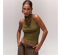 Shein Parte superior asimétrica con cuello halter drapeado para salir, ideal para vacaciones en Ibiza, armario cápsula de uso diario, salidas nocturnas, clu