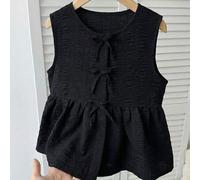 Shein Parte superior corta de verano con textura y lazo frontal, casual y de uso diario para niña preadolescente