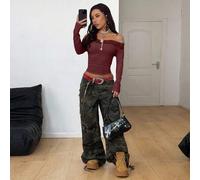 Shein Parte superior de hombros descubiertos con gráficos de cruz, parches de encaje y corazón místico, estilo gótico y de festival de música para mujer, pr