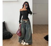 Shein Parte superior de hombros descubiertos con gráficos de cruz, parches de encaje y corazón místico, estilo gótico y de festival de música para mujer, pr