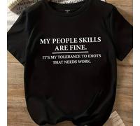 Shein Parte superior de mujer de talla grande con estampado de eslogan "MIS HABILIDADES SOCIALES SON BUENAS." Camiseta gráfica de cuello redondo, para el ve