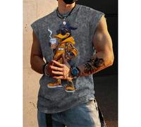 Shein Parte superior sin mangas con lavado ácido para hombres, ropa deportiva casual para exteriores, senderismo, playa, con estampado de pato fresco, estil