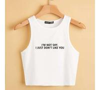 Shein Parte superior tipo top corto con gráfico de eslogan "NO SOY TÍMIDA, SIMPLEMENTE NO ME GUSTAS"