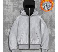 Shein Pasamontañas de moda callejera de invierno para mujer, sudadera con capucha de doble capa, disfraz de Halloween, sudadera con capucha de doble cuello