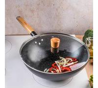 Shein patelna wok z pokrywką czarny marmurek Ø30cm