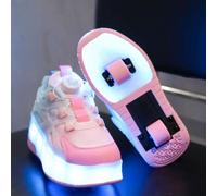 Shein Patines con ruedas dobles con USB, botón giratorio de carga dual en red, zapatos con luces LED de arcoíris, zapatos de baile cuadrado para niños, zapa