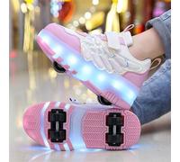 Shein Patines con ruedas LED de 4 ruedas con luces intermitentes y decoración con alas, ruedas de TPR desmontables, deslizamiento y caminar rápidos, zapatos