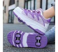 Shein Patines de ruedas con cordones simples para niños, niñas y adolescentes, zapatos casuales de patinaje de ruedas cuádruples, zapatos deportivos de ocio