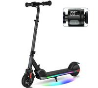 Shein Patinete eléctrico infantil para niños de 8 a 12 años, motor de 150 W, 16 km/h, 60 minutos de autonomía, velocidad y altura regulables, luces de color
