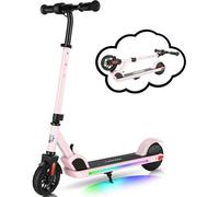 Shein Patinete eléctrico para niños de 6 a 12 años, motor de 150 W, velocidad máxima de 10 MPH y 7 millas, luces de colores, altura y velocidad ajustables,