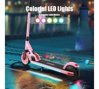 Shein Patinete eléctrico para niños de 6 a 12 años, motor de 150 W, velocidad máxima de 10 MPH y 7 millas, luces de colores, altura y velocidad ajustables,