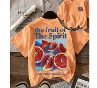 Shein Patrón de pintura al óleo de fruta de pomelo, eslogan de letras bíblicas, estampado del fruto del Espíritu Santo, adecuado para uso diario informal, t