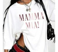 Shein Patrón estampado Mamma Mia, opción de regalo ideal para mamá o un ser querido, adecuado para viajes y actividades de ocio, camiseta holgada de mujer 1
