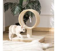 Shein PawHut Árbol para Gatos Pequeño 61x41x50 cm Torre de Rascado de Gato con Túnel Superior Poste Rascador de Yute Natural y Juguete de Rata Colgante Beig