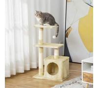 Shein PawHut Árbol Rascador para Gatos 50x30x81,5 cm Centro de Múltiples Actividades de Mascotas con Postes Sisal Plataformas Caja Bola Colgante Estilo Eleg