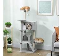 Shein PawHut Árbol Rascador para Gatos, Árbol para Gatos 140 cm, Torre Escalador con Múltiples Plataformas, Cama, 2 Cuevas, Hamaca, Escalera, Postes de Sisa