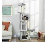 Shein PawHut Árbol Rascador para Gatos, Árbol para Gatos 160 cm, Torre Escalador con Múltiples Plataformas, Cama, 2 Cuevas, Hamaca, Escalera, Postes de Sisa