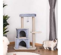 Shein PawHut Árbol Rascador para Gatos de 92 cm Torre para Gatos Mediano con 2 Cuevas Bola Colgante y Postes para Rascar Centro de Actividad para Gatos Gris