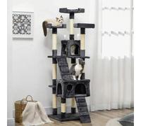 Shein PawHut Árbol Rascador para Gatos Grande 49x49x173 cm con Múltiples Actividades Niveles con Cuevas Escaleras Juguetes Colgantes Camas Centro Sisal Gris