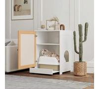 Shein PawHut Arenero para Gatos Mueble Arenero para Gatos con Bandeja ExtraÃble Compartimentos Ruedas y Tapete para Rascar Caja de Arena para Gatos para In