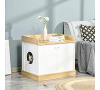 Shein PawHut Casa para Gatos de Madera Mueble Arenero para Gatos 2 en 1 con Estante de Almacenaje Doble Puerta y Orificio de Entrada Lateral 75x53x67 cm Bla