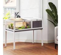 Shein PawHut Casa para Tortugas de Madera, Terrario para Reptiles con 2 Techos Abatibles, Bandeja Extraíble, Soporte para Lámpara, Paneles Transparentes, Pe