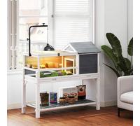 Shein PawHut Casa para Tortugas de Madera, Terrario para Reptiles con Soporte para Lámpara Ajustable, Techos Abatibles, Bandeja Extraíble, Estante de Almace