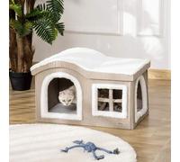 Shein PawHut Casa Plegable para Gatos Interior Cueva para Gatos Grande con Tapa Extraíble Cojines 2 Entradas y Ventana Taburete para Gatos 63,5x37x40 cm Bei