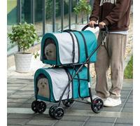 Shein PawHut Cochecito para Mascotas Cochecito Plegable Doble para Perros con 2 Transportines ExtraÃbles Cinturón de 2 Cojines y Bolsillos Laterales Carg