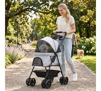 Shein PawHut Cochecito para Perros Plegable, Carrito para Perros Pequeños de 4 Ruedas de EVA, Giratorio y Freno, Cesta, Correas de Protección, Capota Ajusta