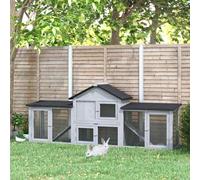Shein PawHut Conejera de Exterior Grande Jaula de Madera para 2-4 Conejos con Techo Asfáltico Recinto de Alambre Bandeja Extraíble y Rampas 210x45,5x84,5 cm