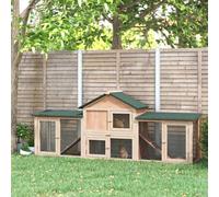 Shein PawHut Conejera de Exterior Grande Jaula de Madera para 2-4 Conejos con Techo Asfáltico Recinto de Alambre Bandeja Extraíble y Rampas 210x45,5x84,5 cm