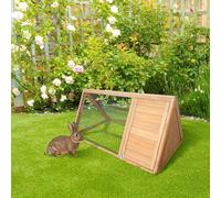 Shein PawHut Conejera de Madera 116x62.2x52.5 cm Jaula para Conejos en Forma de Triangular con Puertas y Rejilla Metálica Madera Natural