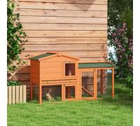 Shein PawHut Conejera de Madera 150x45x85 cm Jaula para Conejos Grande con Techo Asfáltico Bandeja Extraíble y Escalera para Exterior Natural