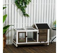 Shein PawHut Conejera de Madera con Ruedas Jaula para Conejos con Techo Abatible y Bandeja Extraíble Conejera para Interior y Exterior 108x58x73.5 cm Café