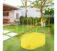 Shein PawHut Conjunto 4 Obstáculos de Entrenamiento para Perro Set de Agilidad para Mascotas Estable Altura Ajustable de Aro con Túnel Postes y Bolsa Tran